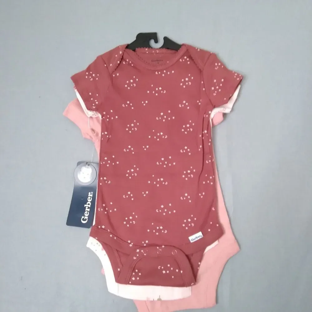 Gerber Onepiece Bodysuits Size 3 6m Baby Girls Lot Pinks Nature Moon Stars Puppy